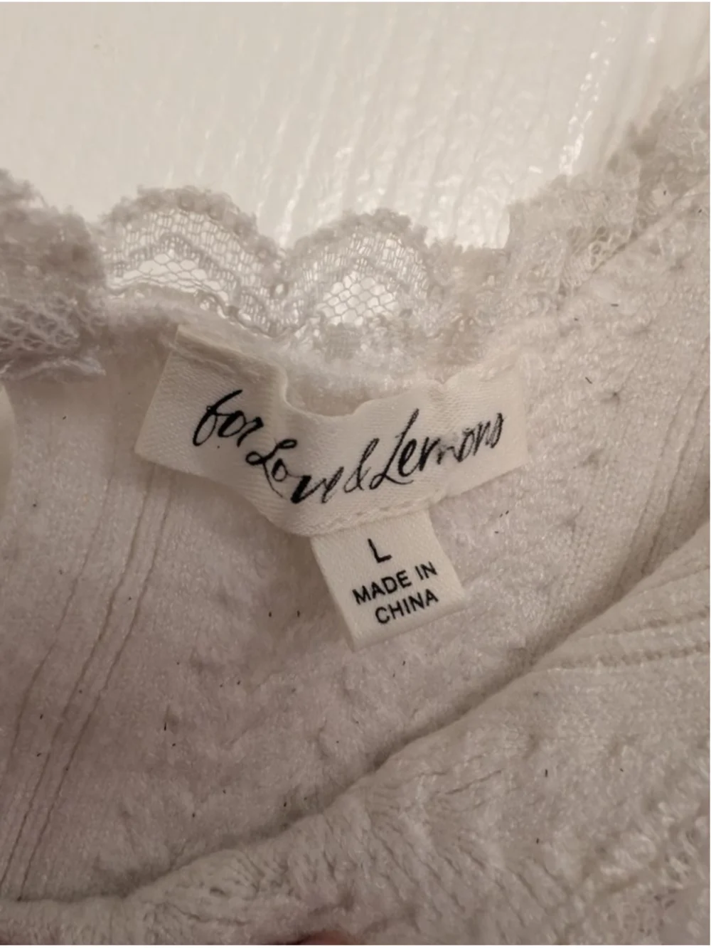Women's For Love & Lemons White Lace Trim Knit Tank Top L Dainty Romantic - Picture 4 of 8
